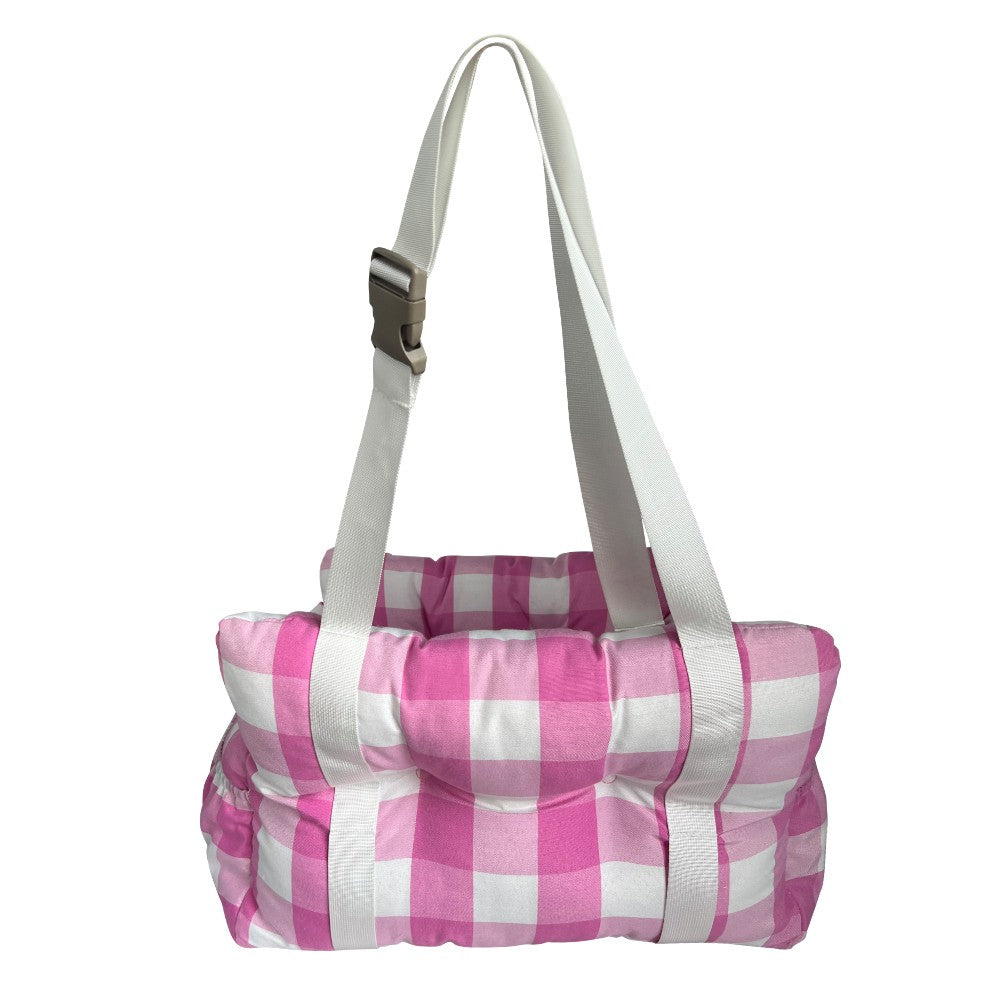 Premium Dog Car Seat, Pink Check