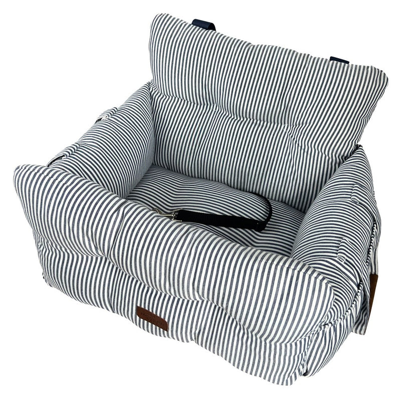 Premium Dog Car Seat for Small Pets, Blue Denim Stripe