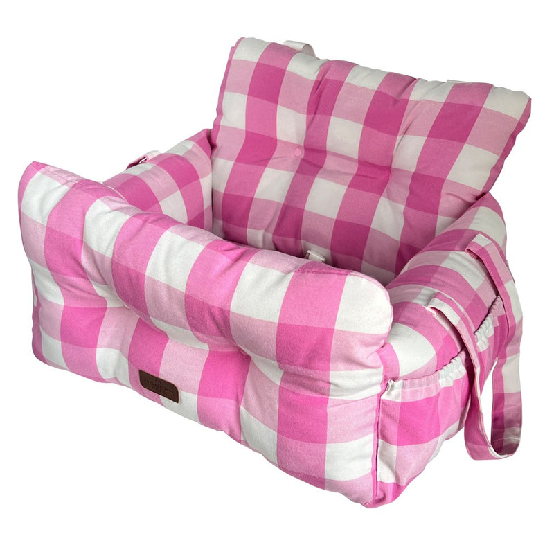 Premium Dog Car Seat for Small Pets, Pink Check
