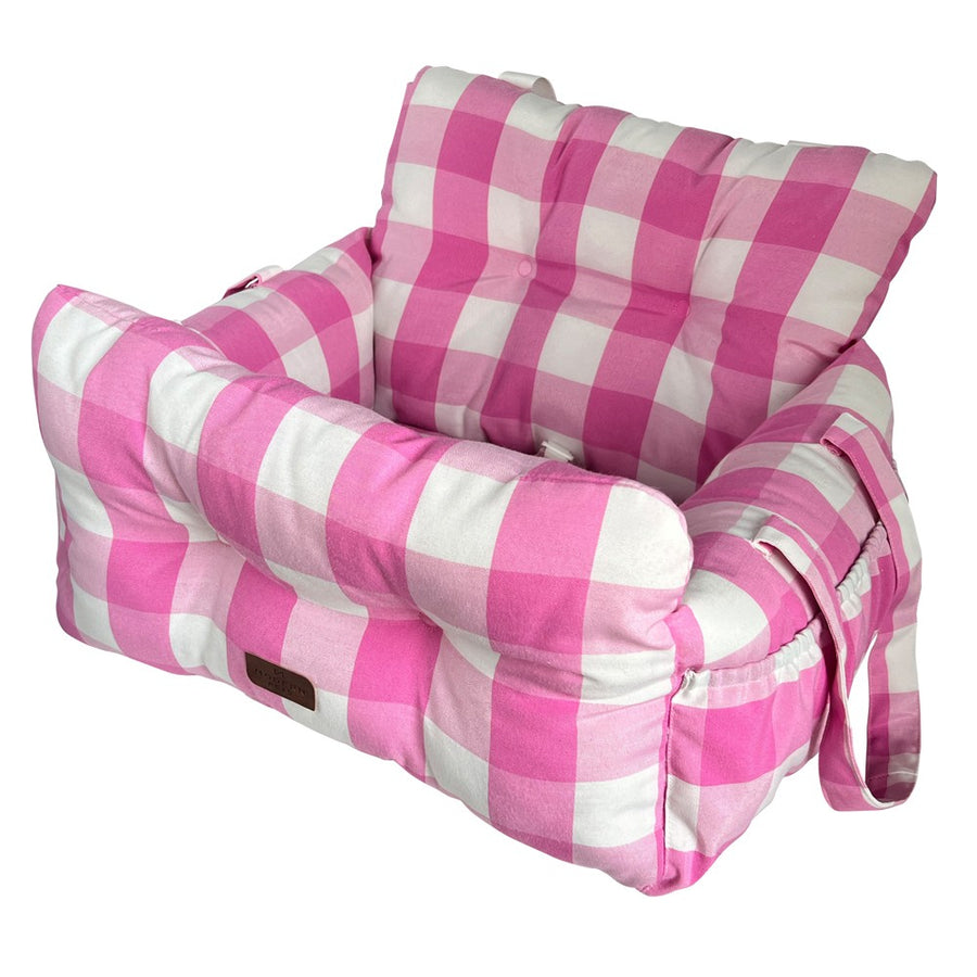 Premium Dog Car Seat, Pink Check