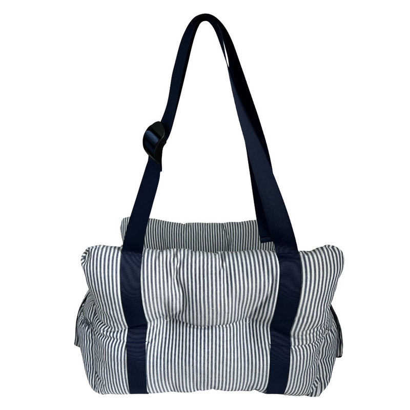 Premium Dog Car Seat for Small Pets, Blue Denim Stripe