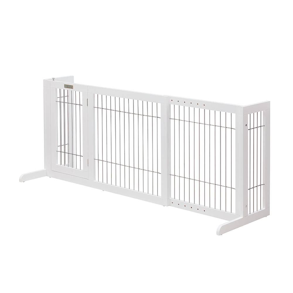 Freestanding Retractable Wooden Dog Barrier with Gate Modern Pets