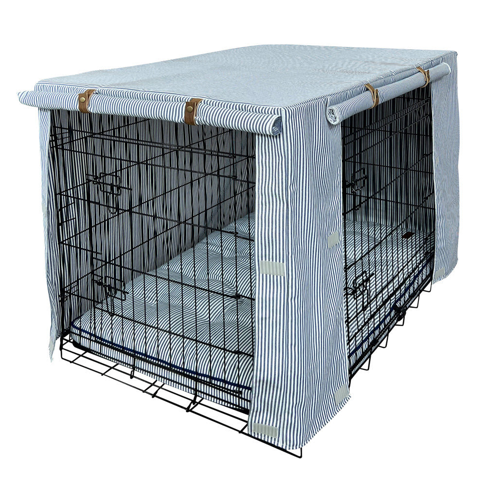 Premium Dog Crate Cover, Blue Denim Stripe