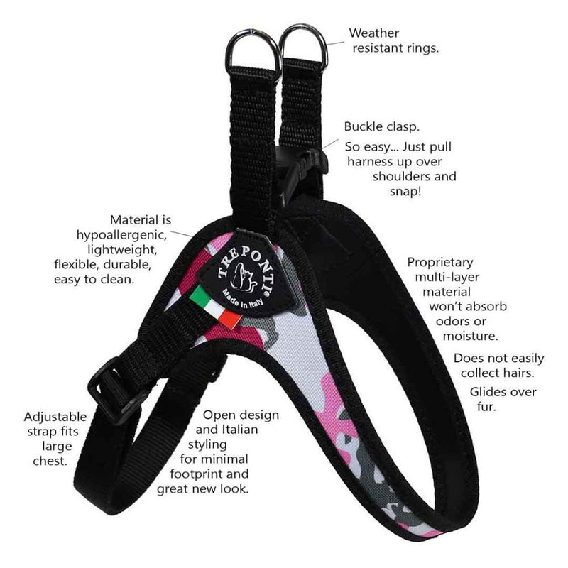 Tre Ponti Adjustable Girth Easy Fit Pet Harness, Camouflage Grey