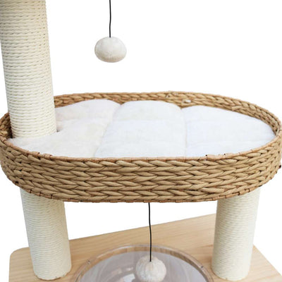 Premium Solid Wood and Natural Wicker Cat Tree