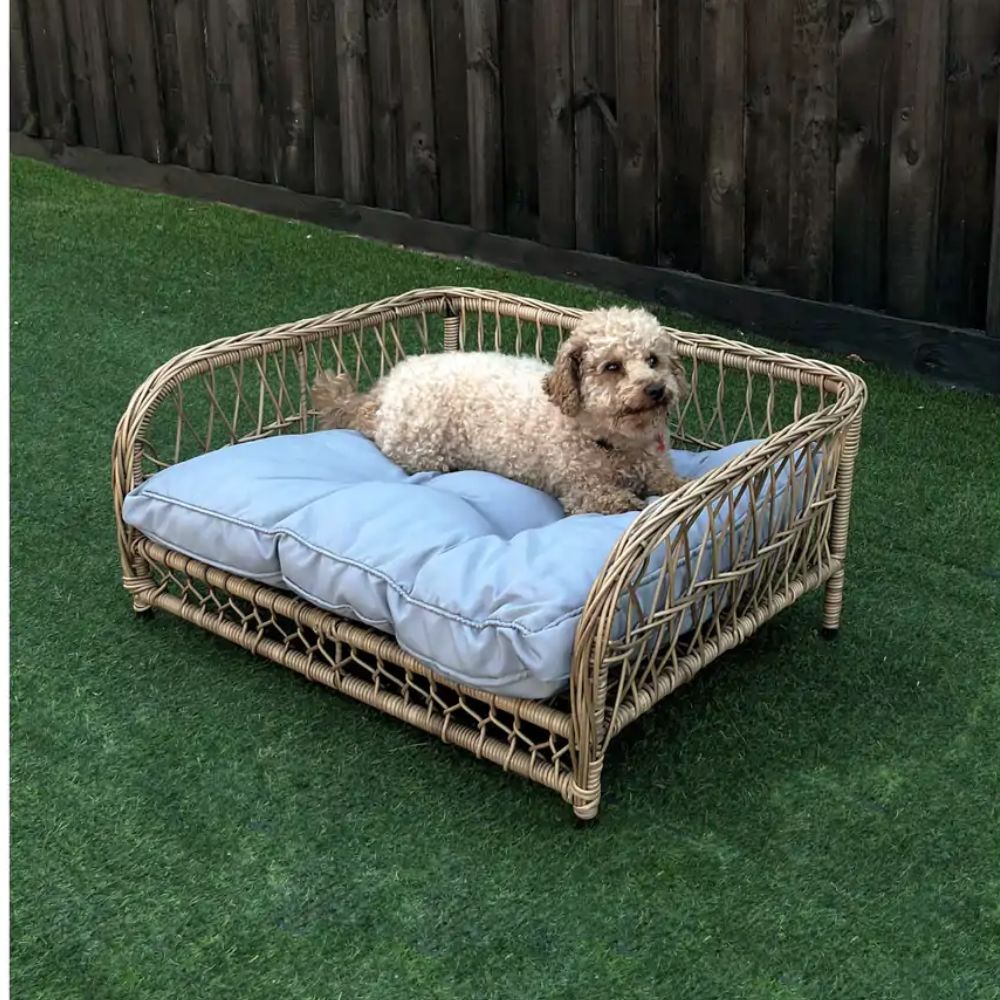 Jacob Outdoor Wicker Rope Elevated Dog Bed, Natural