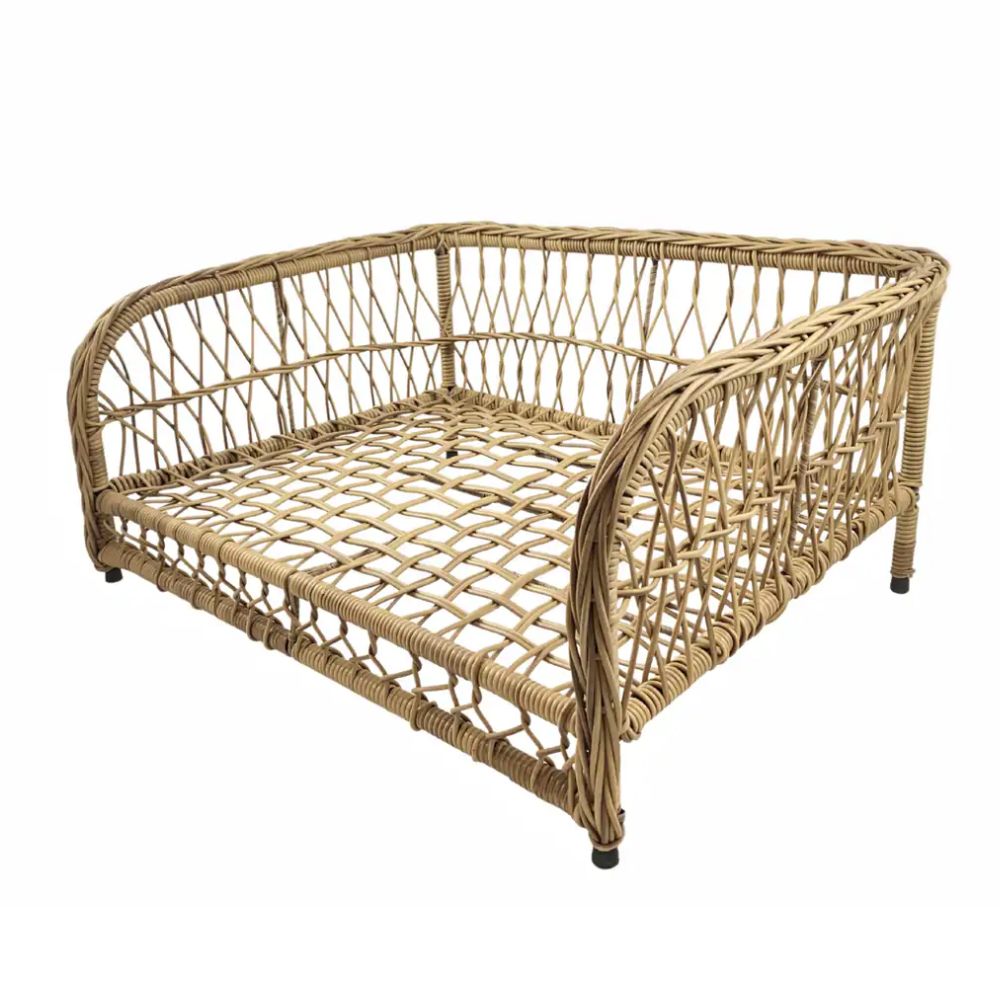 Jacob Outdoor Wicker Rope Elevated Dog Bed, Natural
