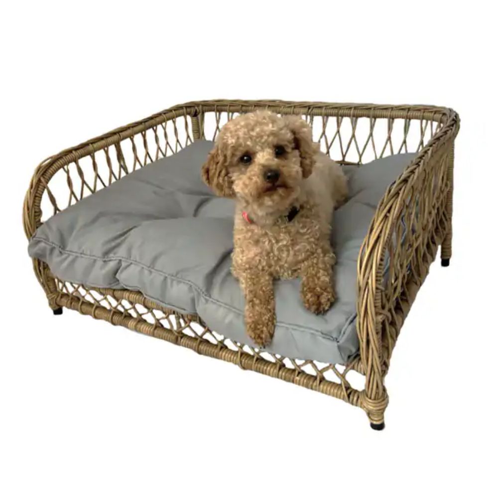 Raised wicker dog basket hot sale