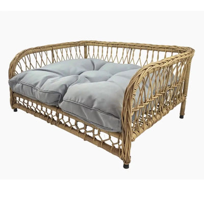 Jacob Outdoor Wicker Rope Elevated Dog Bed, Natural
