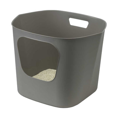 Moderna Lotus Easy to Pour Cat Litter Box, Warm Grey