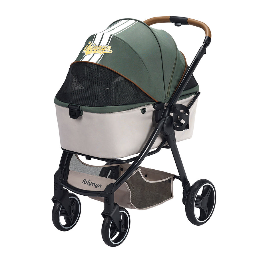 Ibiyaya Retro Luxe Pet Stroller for Cats & Dogs, Soft Sage