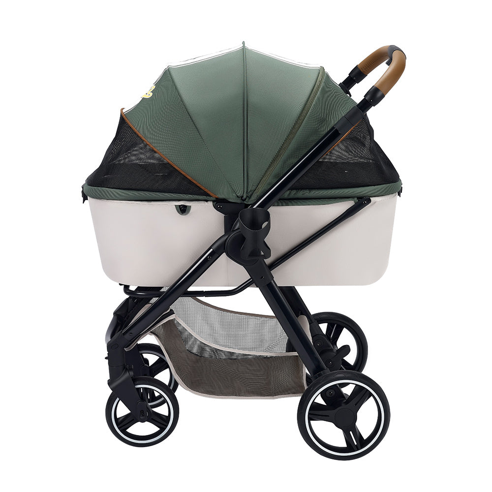 Ibiyaya Retro Luxe Pet Stroller for Cats & Dogs, Soft Sage