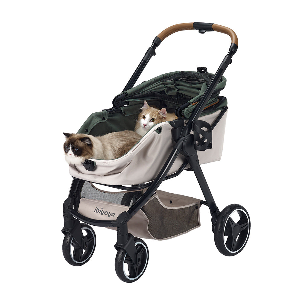 Ibiyaya Retro Luxe Pet Stroller for Cats & Dogs, Soft Sage