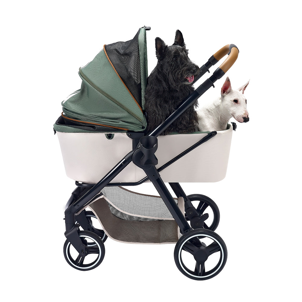 Ibiyaya Retro Luxe Pet Stroller for Cats & Dogs, Soft Sage