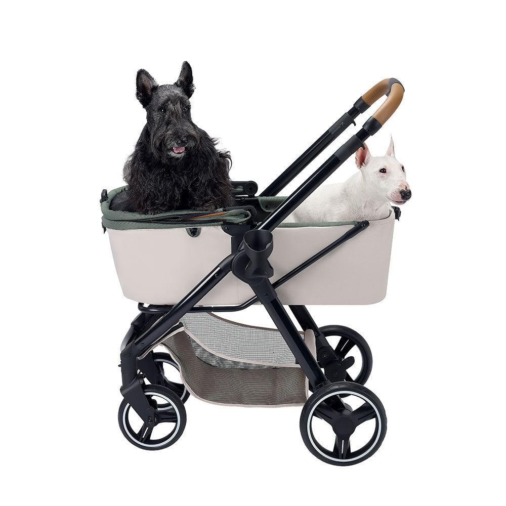 Ibiyaya Retro Luxe Pet Stroller for Cats & Dogs, Soft Sage