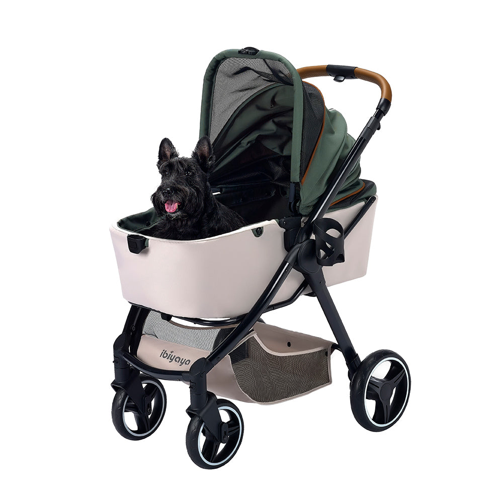Ibiyaya Retro Luxe Pet Stroller for Cats & Dogs, Soft Sage