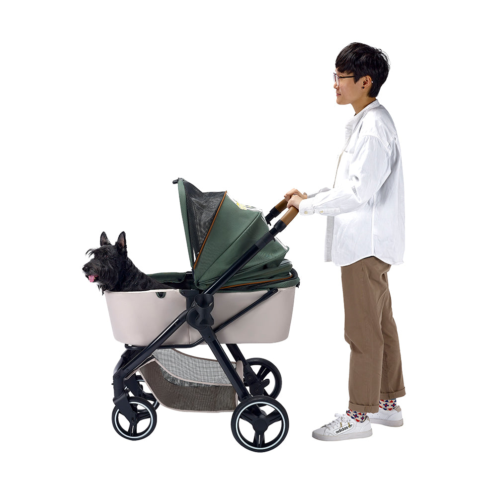 Ibiyaya Retro Luxe Pet Stroller for Cats & Dogs, Soft Sage