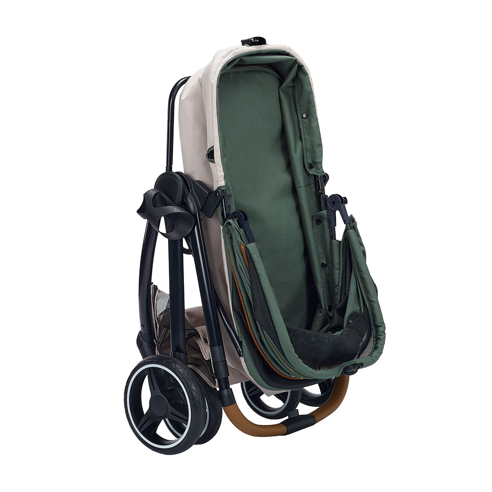 Ibiyaya Retro Luxe Pet Stroller for Cats & Dogs, Soft Sage