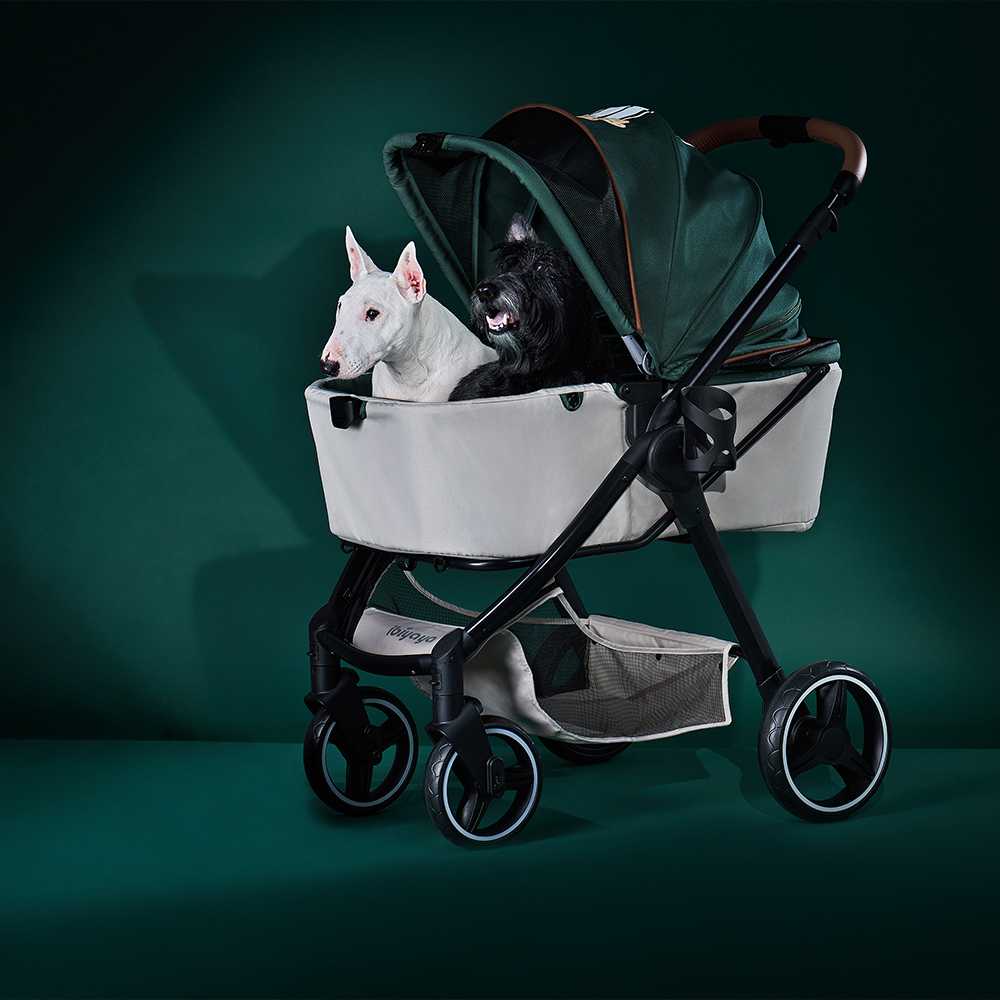 Ibiyaya Retro Luxe Pet Stroller for Cats & Dogs, Soft Sage