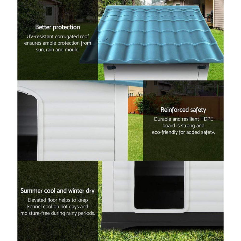 DSZ Dog House Outdoor Dog House, Waterproof Plastic Kennel Large, Blue