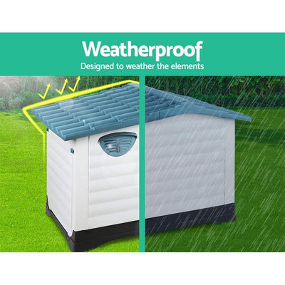 DSZ Dog House Outdoor Dog House, Waterproof Plastic Kennel Large, Blue
