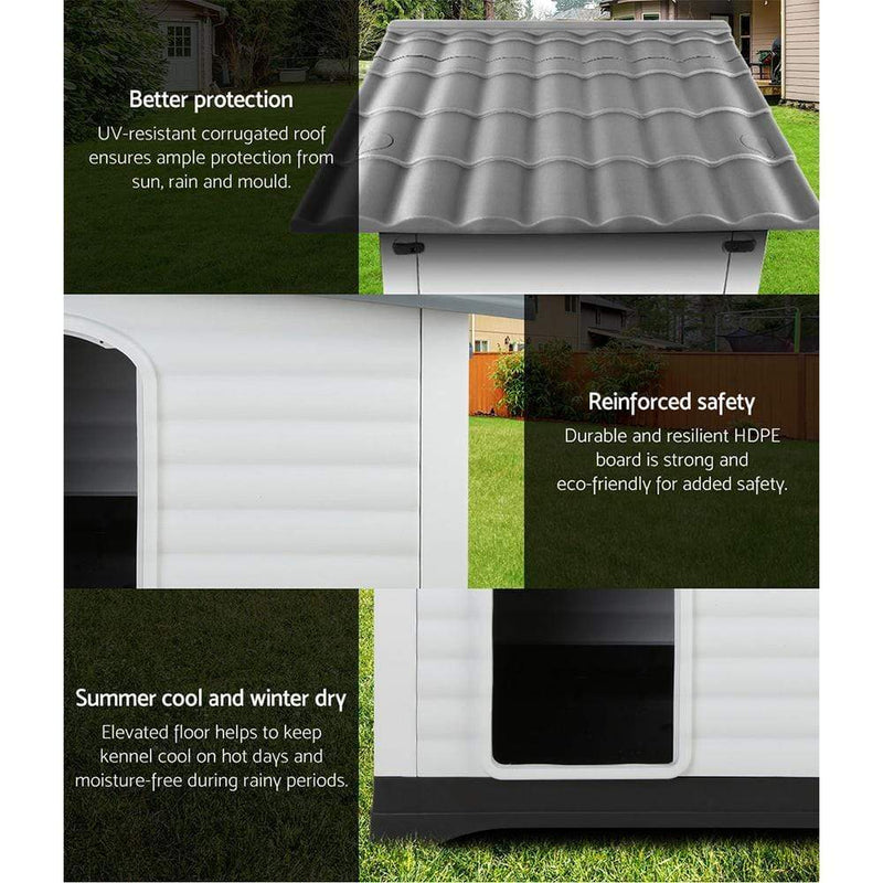 DSZ Dog House Outdoor Dog House, Waterproof Plastic Kennel Large, Grey