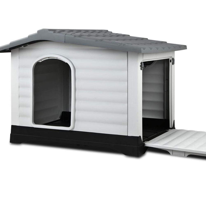 DSZ Dog House Outdoor Dog House, Waterproof Plastic Kennel Large, Grey