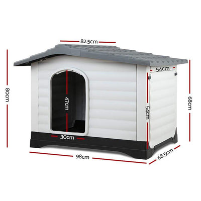 DSZ Dog House Outdoor Dog House, Waterproof Plastic Kennel Large, Grey