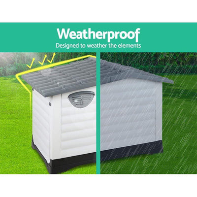 DSZ Dog House Outdoor Dog House, Waterproof Plastic Kennel Large, Grey