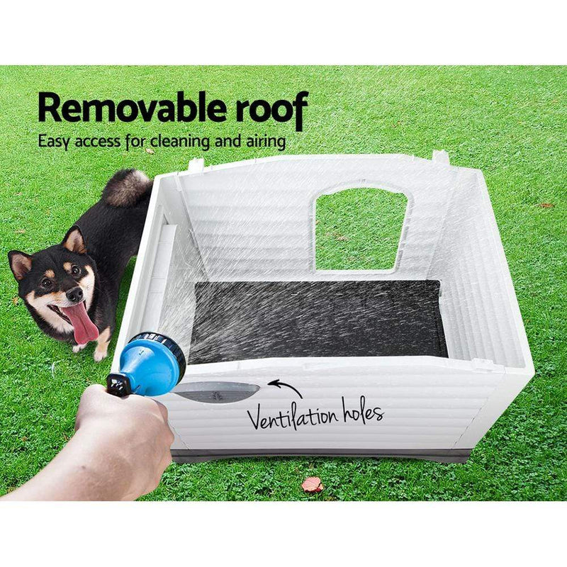 DSZ Dog House Outdoor Dog House, Waterproof Plastic Kennel Large, Grey