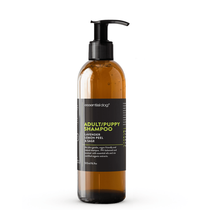Essential Dog Pet Grooming 500ml Natural Dog Shampoo Lavender, Lemon Peel & Sage (Adult/ Puppy) 2 Sizes