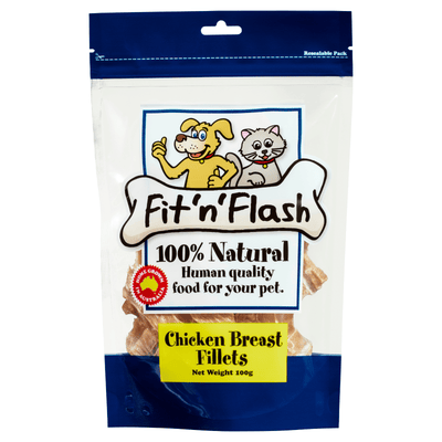 Fit N Flash Pet Treats 100g Fit'n’Flash Natural Dog Treats, Chicken Fillets 50-200g