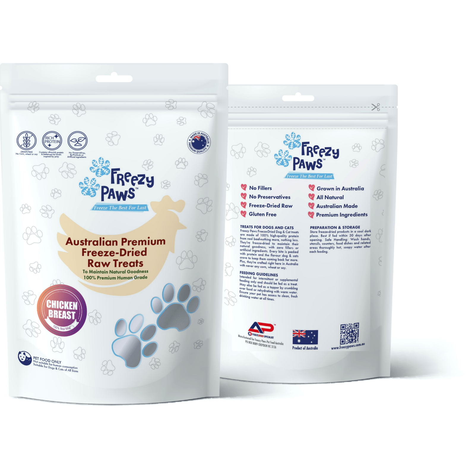Freezy Paws Pet Treats Premium Human Grade Freeze-Dried Raw Pet Treats, Chicken Breast 100g