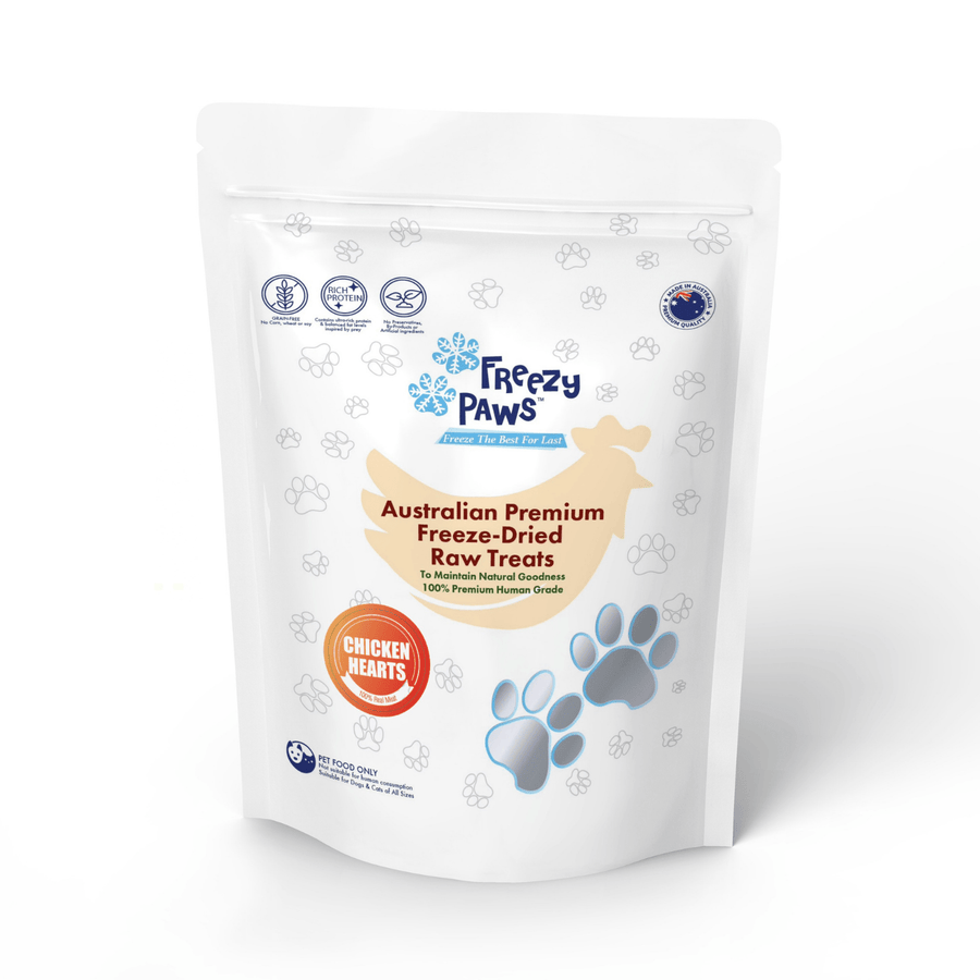 Freezy Paws Pet Treats Premium Human Grade Freeze-Dried Raw Pet Treats, Chicken Hearts 100g