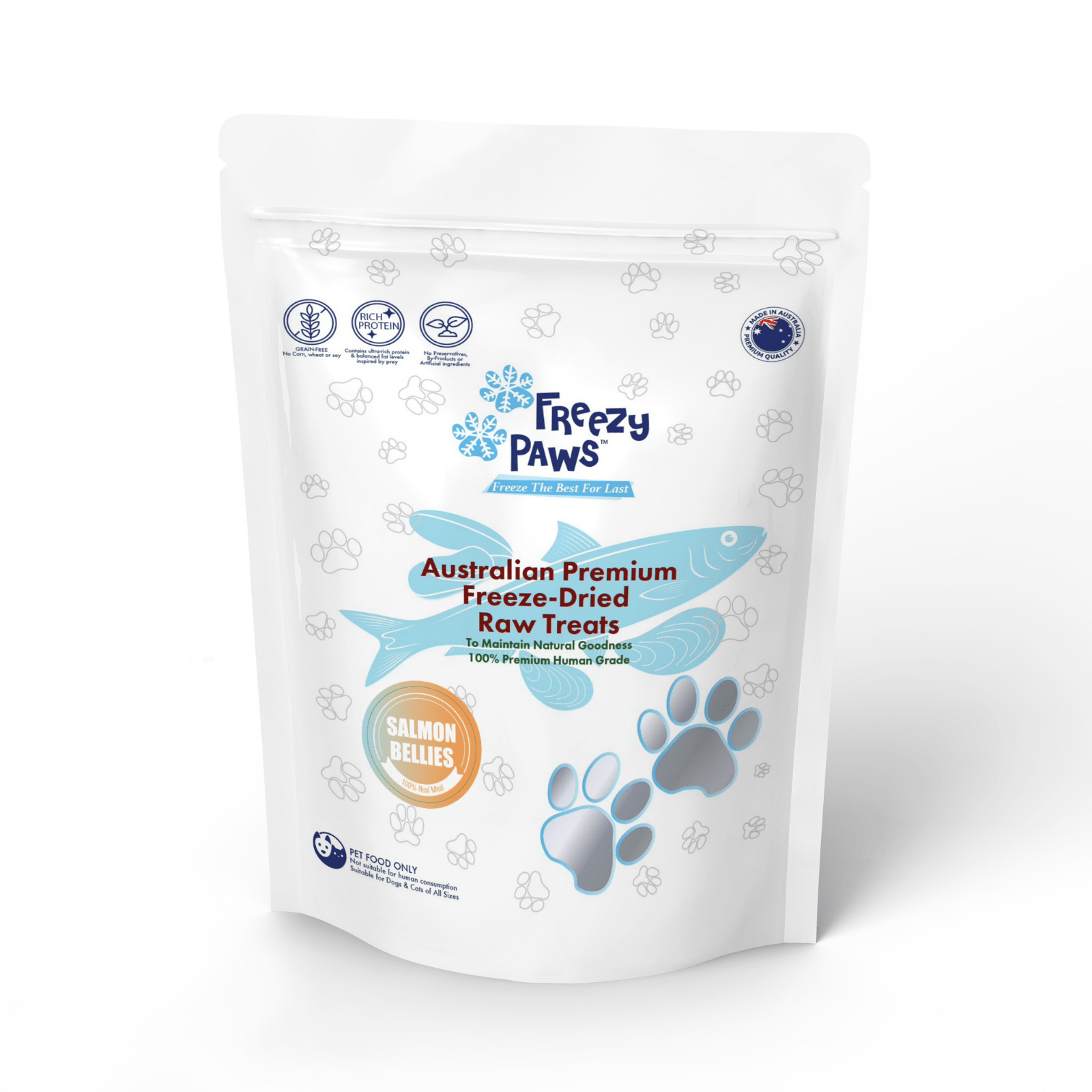 Freezy Paws Pet Treats Premium Human Grade Freeze-Dried Raw Pet Treats, Salmon Bellies 100g