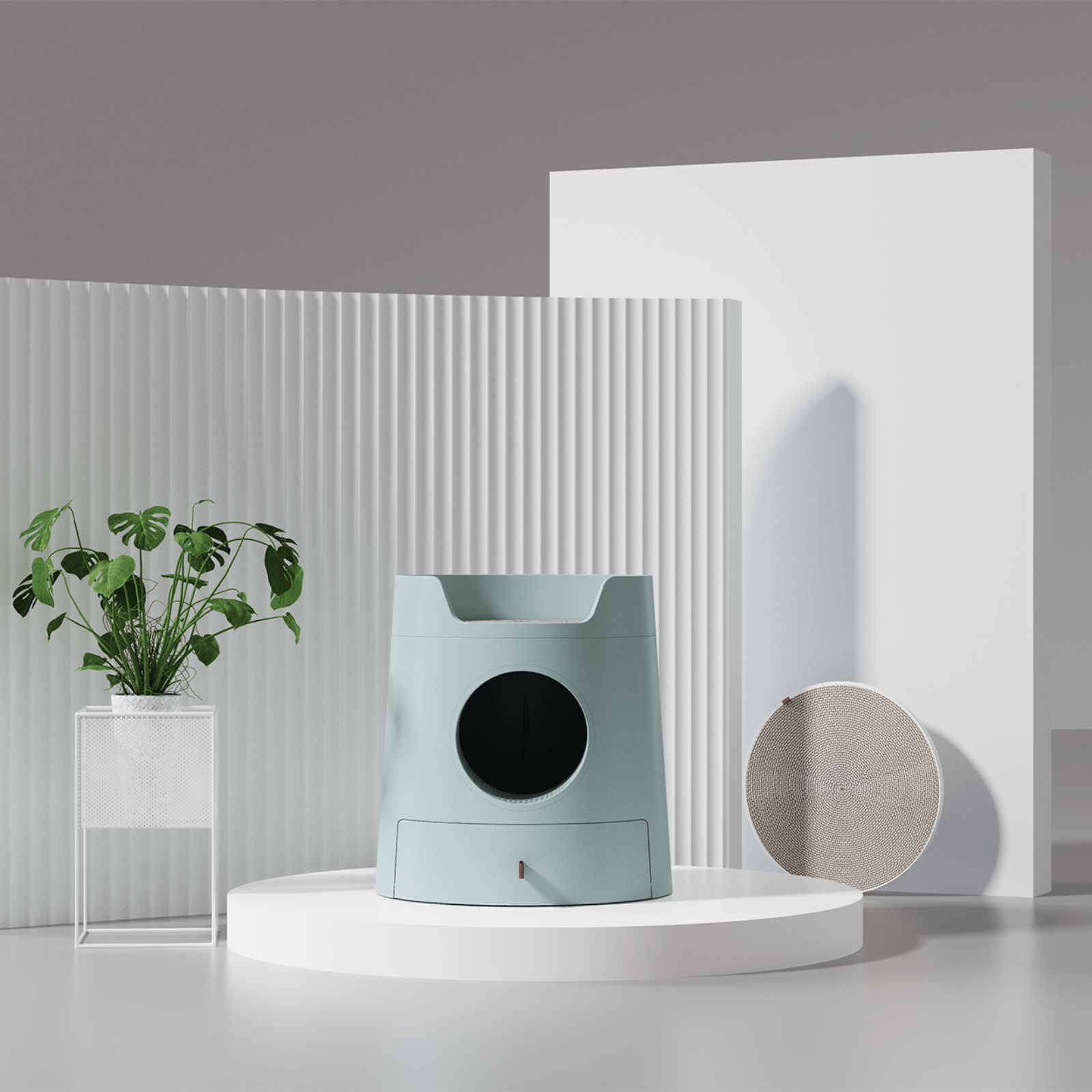 Furrytail Litter Box Mayitwill Cat Castle Semi Closed Litter Box with Scoop, Green