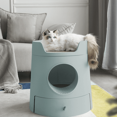 Furrytail Litter Box Mayitwill Cat Castle Semi Closed Litter Box with Scoop, Green