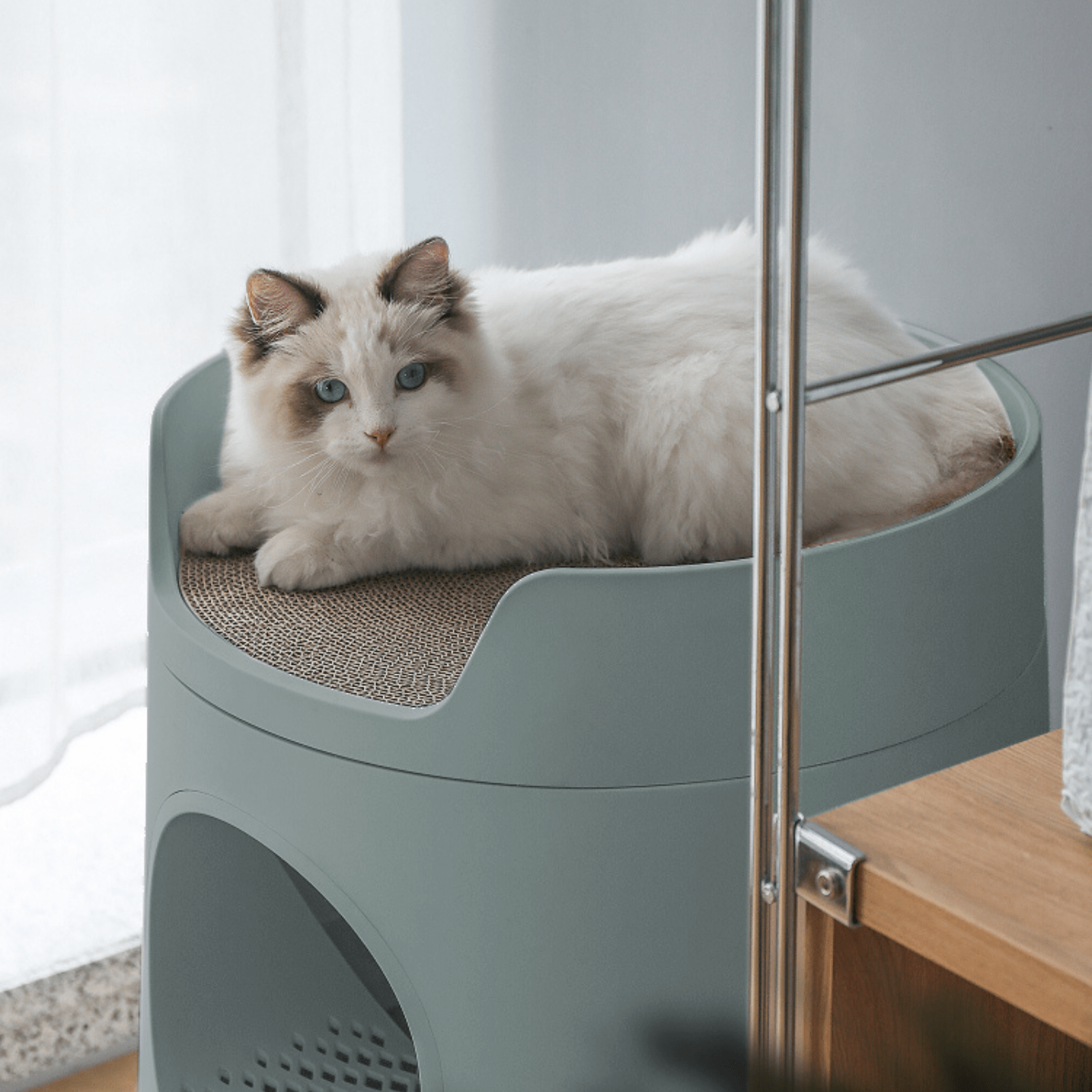Mayitwill Cat Castle Semi Closed Litter Box with Scoop Green