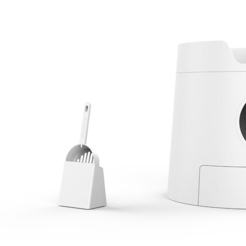 Furrytail Litter Box Mayitwill Cat Castle Semi Closed Litter Box with Scoop, White