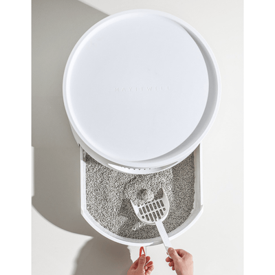 Furrytail Litter Box Mayitwill Cat Castle Semi Closed Litter Box with Scoop, White