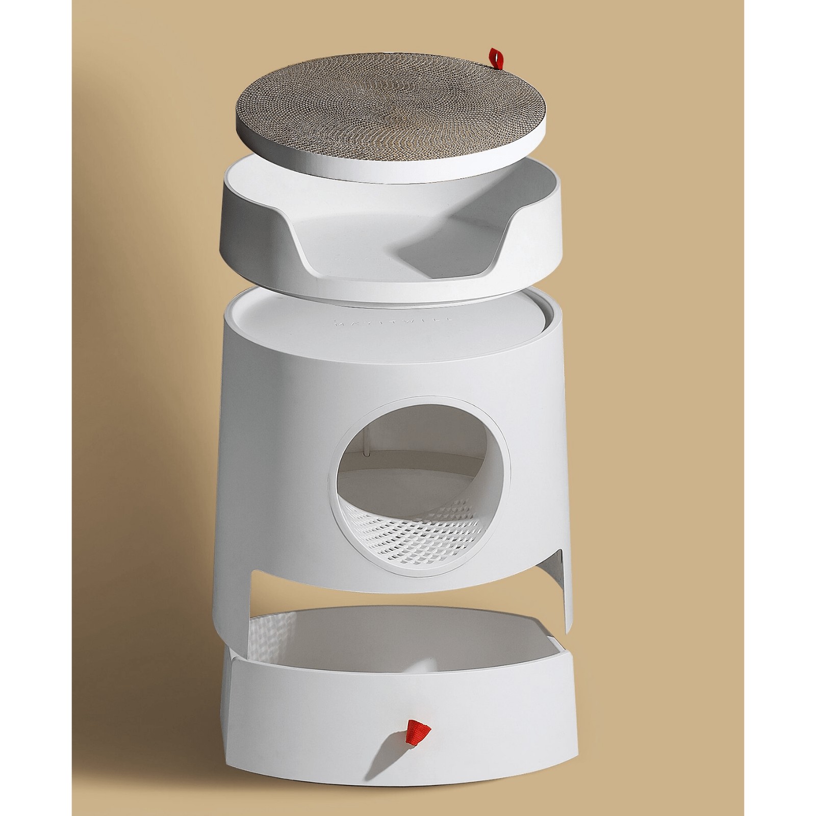 Furrytail Litter Box Mayitwill Cat Castle Semi Closed Litter Box with Scoop, White