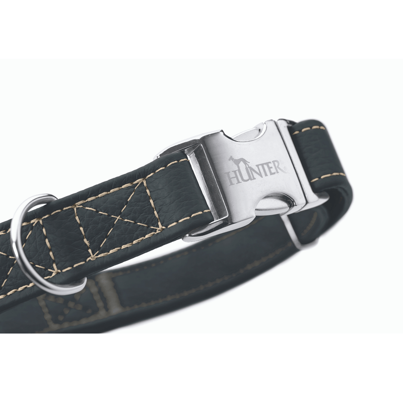 Hunter International Dog Collar Hunter Cannes Alu-Strong Leather Dog Collar Clasp Buckle, Black