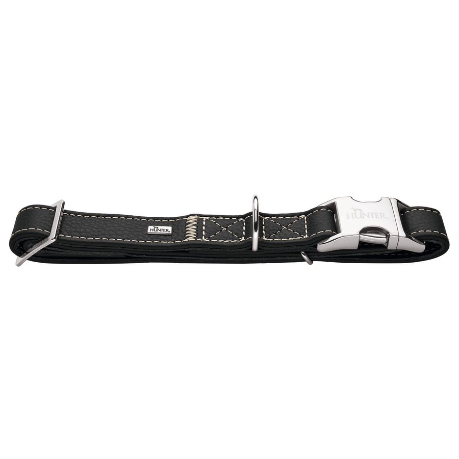Hunter International Dog Collar Hunter Cannes Alu-Strong Leather Dog Collar Clasp Buckle, Black