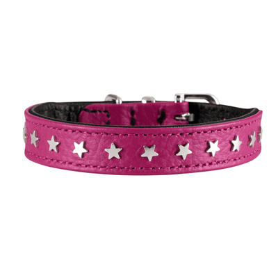 Hunter International Dog Collar Raspberry/Black / 27 (20-24cm) Hunter Capri Mini Stars Leather Dog Collar, Small to Medium Breeds