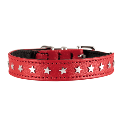 Hunter International Dog Collar Red/Black / 27 (20-24cm) Hunter Capri Mini Stars Leather Dog Collar, Small to Medium Breeds