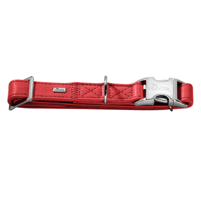 Hunter International Dog Collar Red / S (30-45cm) Hunter Capri Pearl Alu-Strong Leather Dog Collar Clasp Buckle