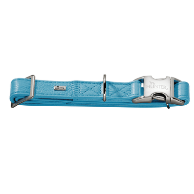Hunter International Dog Collar Teal / S (30-45cm) Hunter Capri Pearl Alu-Strong Leather Dog Collar Clasp Buckle