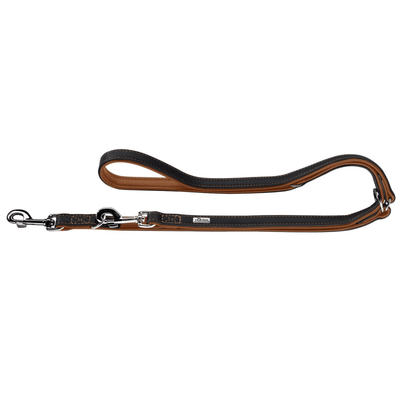 Hunter International Dog Leash 15/200 (1.5x200cm) / Black/Cognac Hunter Canadian Elk Leather Dog Training Lead, 3-Way Adjustable