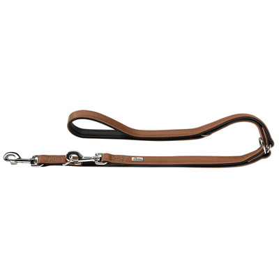 Hunter International Dog Leash 15/200 (1.5x200cm) / Cognac/Black Hunter Canadian Elk Leather Dog Training Lead, 3-Way Adjustable
