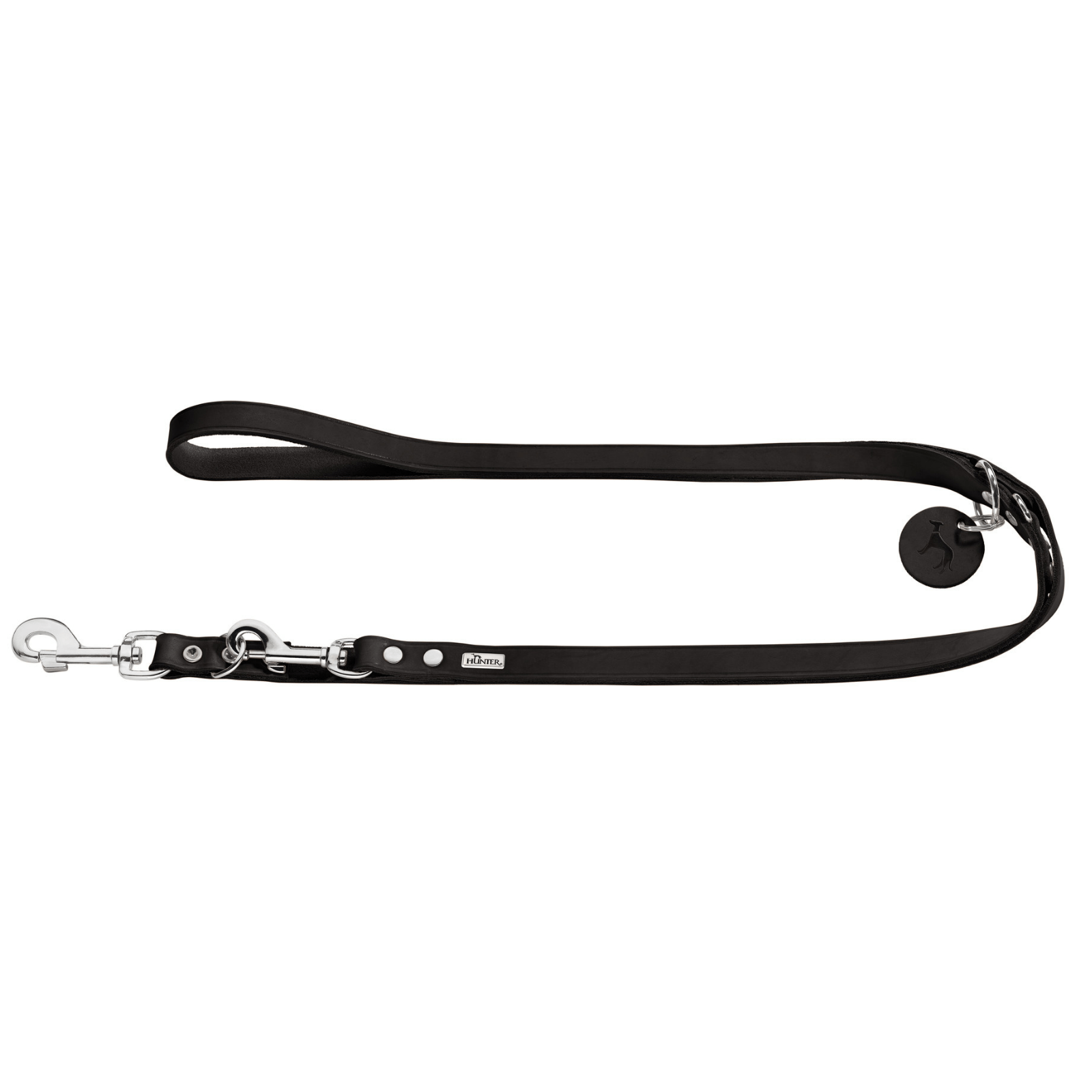 Hunter International Dog Leash Black / 13/200 Hunter Aalborg Leather Dog Training Lead, 3-Way Adjustable